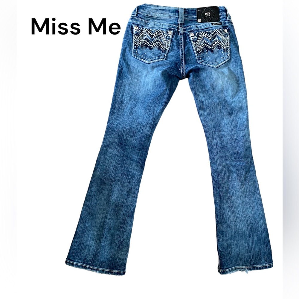 Miss Me Blue Boot Cut Jeans with Embellished Back Pockets